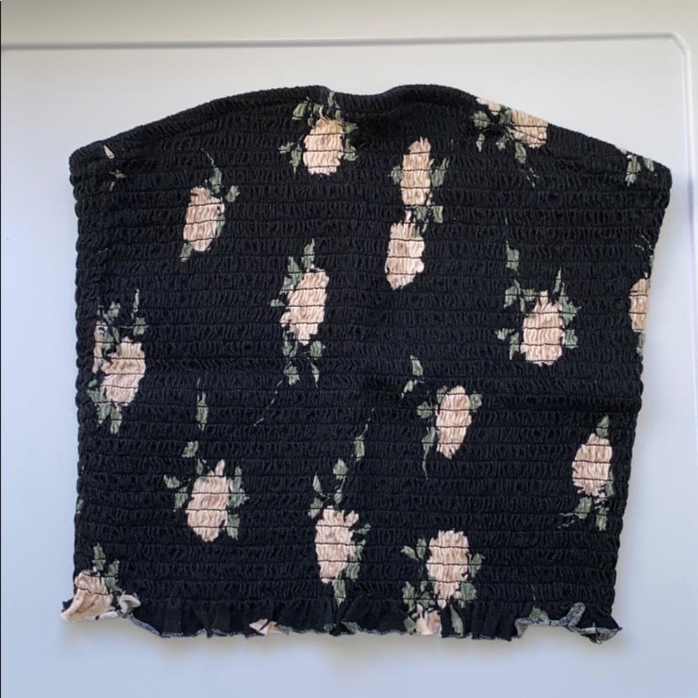 Garage Black Floral Smocked Tube Crop Top